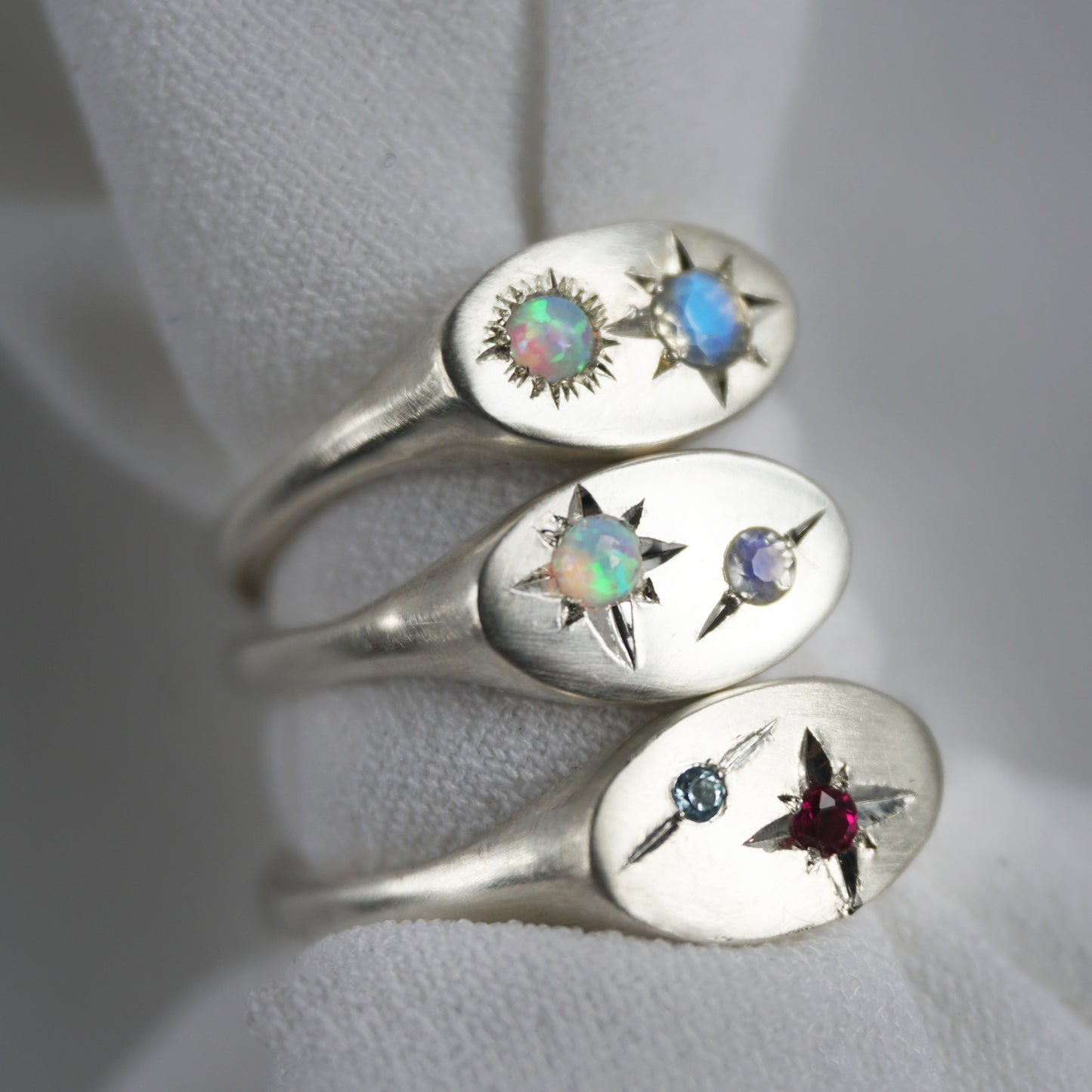 Binary Star Birthstone Signet Ring