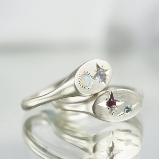 Binary Star Birthstone Signet Ring