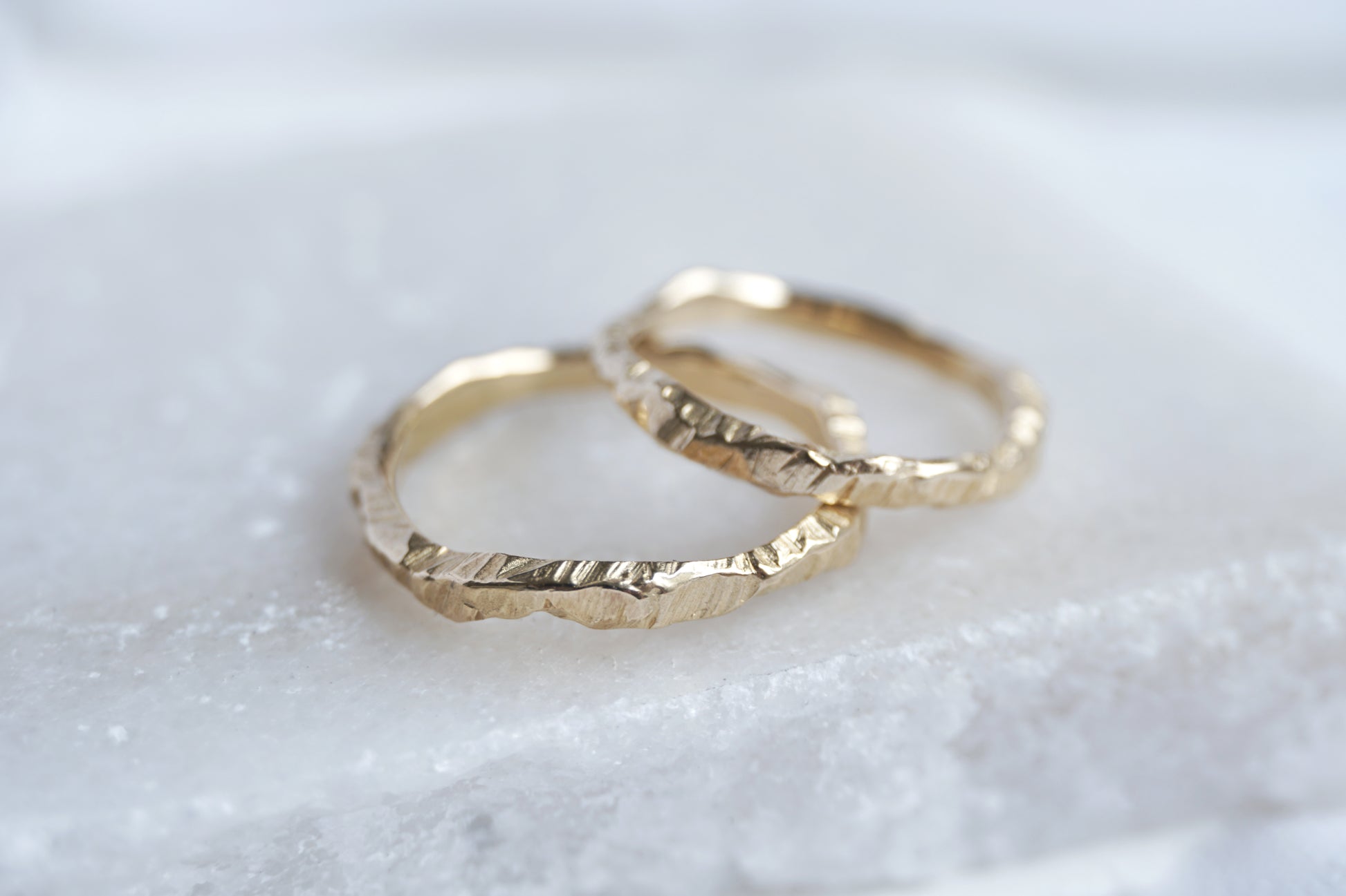 Handcrafted 9K or 18K gold ring with tree-bark texture and matte finish, inspired by the forest and handmade by Shanho Jewellery UK.